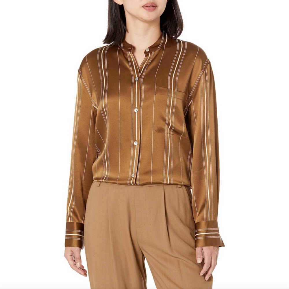 Vince Women's Multi Stripe Band Collar Shirt - Nile (S)